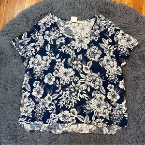 C&C California Floral Navy White Linen Blouse Size 1X